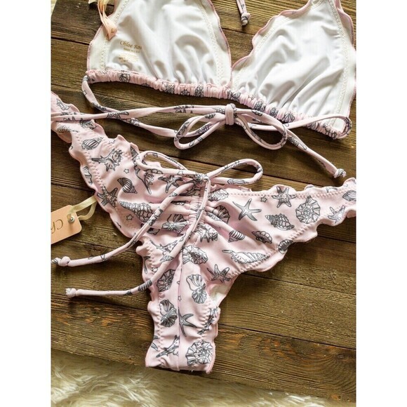 Chloe Rose NWT Pink Seashell Daisy 2 Piece Bikini Swimsuit Size Large - Picture 6 of 10
